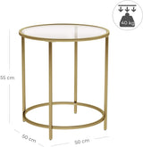 Gold Round Side Table with Golden Metal Frame Robust and Stable - Rear View