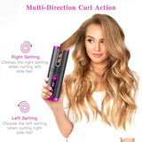 Portable Wireless Automatic Hair Curler for Travel with LED Temperature Display, Timer and USB Rechargeable (Pink) - Top-Down View