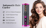 Portable Wireless Automatic Hair Curler for Travel with LED Temperature Display, Timer and USB Rechargeable (Pink) - Close-Up Angle