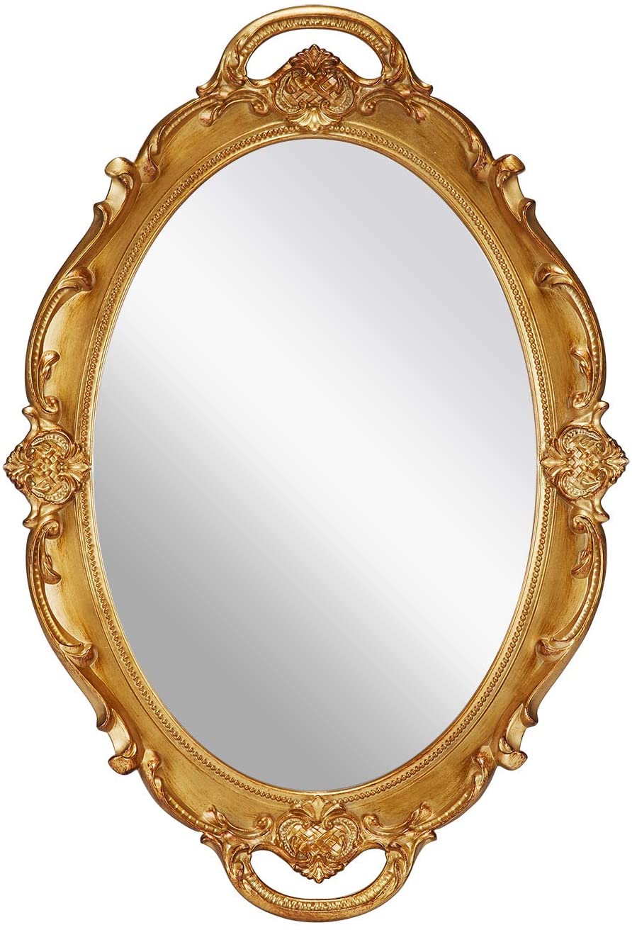 Antique Gold Oval Vintage Carved Wall Mirror - 25 x 38 cm Decorative Accent for Living Room and Bedroom