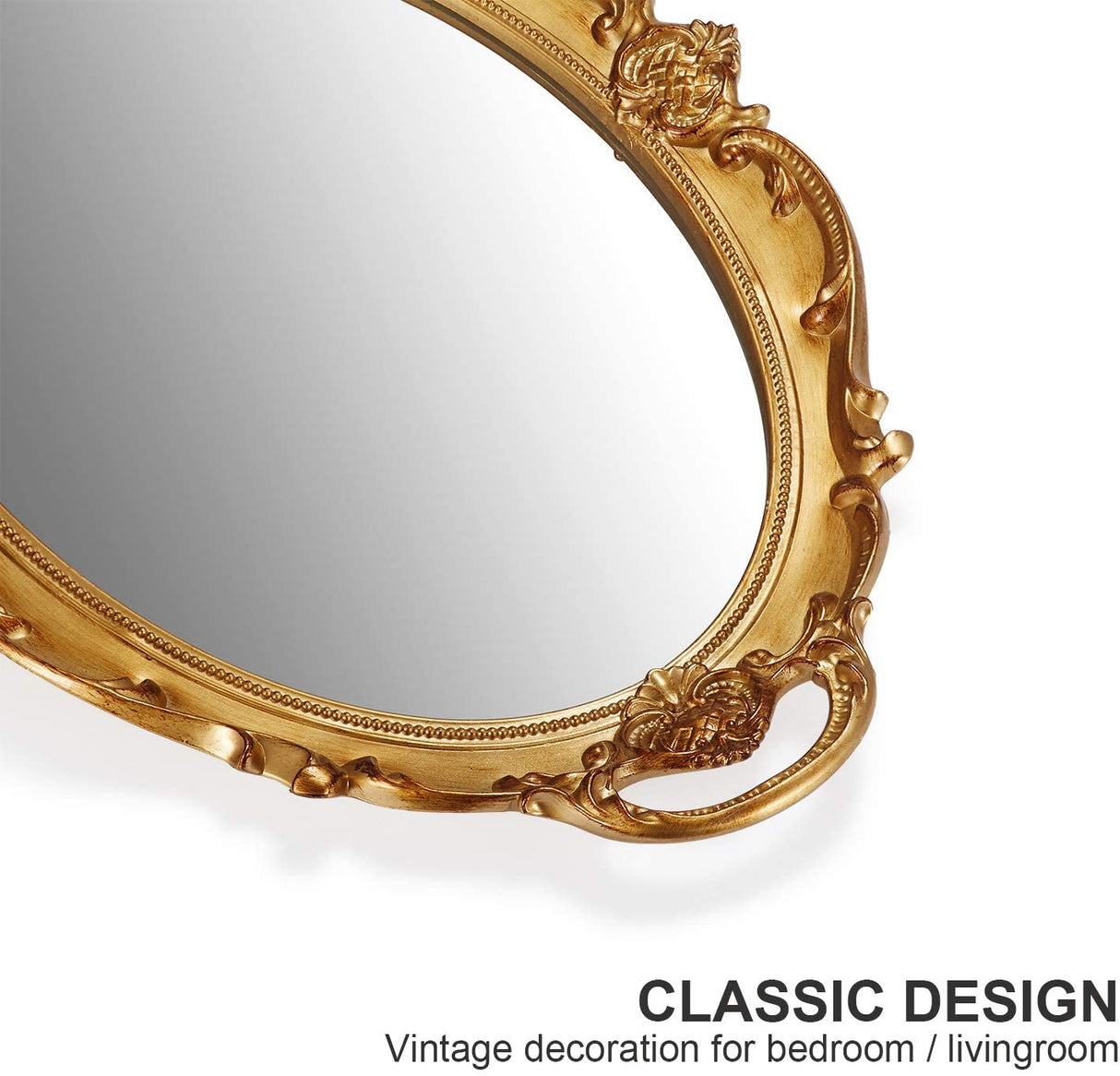 Antique Gold Oval Vintage Carved Wall Mirror - 25 x 38 cm Decorative Accent for Living Room and Bedroom