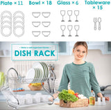 CARLA HOME Chrome 2-Tier Dish Rack with Integrated Drain Board - Stylish Silver Kitchen Drying Solution, 42 x 25.5 x 38 cm - Front View