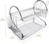 CARLA HOME Chrome 2-Tier Dish Rack with Integrated Drain Board - Stylish Silver Kitchen Drying Solution, 42 x 25.5 x 38 cm - Top-Down View