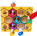 Bee-Themed Montessori Fine Motor Skills Activity Set for Toddlers - Educational Wooden Puzzle Toy - Front View