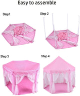 Princess Indoor Playhouse Toy Play Tent for Kids Toddlers with Mat Floor and Carry Bag (Pink) - Front View