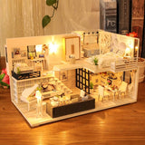 Dollhouse Miniature with Furniture Kit Plus Dust Proof and Music Movement - Happy time (1:24 Scale Creative Room Idea) - 45-Degree Angle