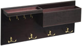 Elegant Brown Wooden Coat Rack with Dual Leather Trays