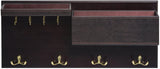 Elegant Brown Wooden Coat Rack with Dual Leather Trays