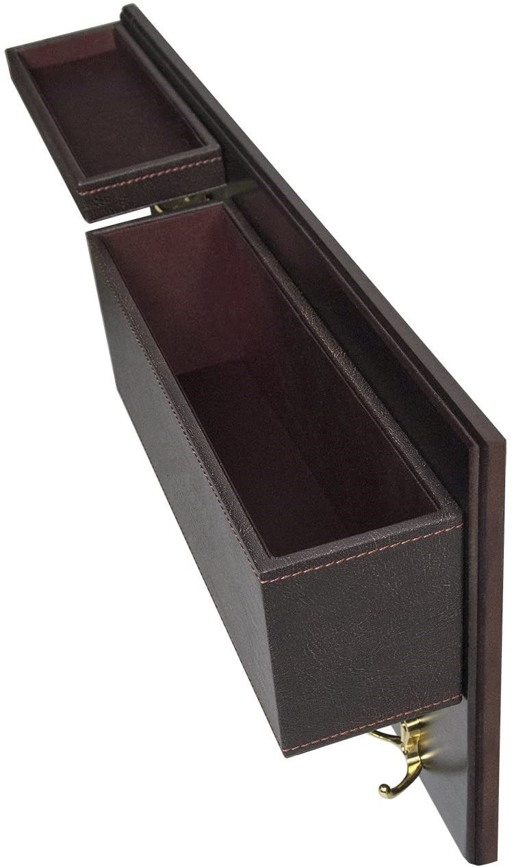 Elegant Brown Wooden Coat Rack with Dual Leather Trays