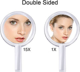 20X Magnifying Hand Mirror Two Sided Use for Makeup Application, Tweezing, and Blackhead/Blemish Removal (15 cm Silver) - Front View