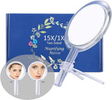 20X Magnifying Hand Mirror Two Sided Use for Makeup Application, Tweezing, and Blackhead/Blemish Removal (15 cm Silver) - Low Angle