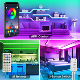 12M LED Strip Lights Rope Light for Bedroom and Home (5050 Lights Strip App with Remote Control) - 45-Degree Angle