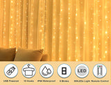 USB Powered 300 LED Curtain String Light with 8 Modes and Remote Control for Bedroom Party Wedding Decorations - Front View