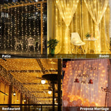 USB Powered 300 LED Curtain String Light with 8 Modes and Remote Control for Bedroom Party Wedding Decorations - Top-Down View