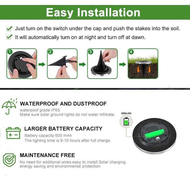 8 Pack LED Solar Pathway Lights Outdoor Solar Ground Lights (Warm White), image 8