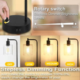 2x Pack Industrial Table Lamp with 2 USB Port for Bedside Nightstand Desk and Living Room Office (Bulb not Included) - Side View
