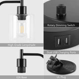 2x Pack Industrial Table Lamp with 2 USB Port for Bedside Nightstand Desk and Living Room Office (Bulb not Included) - Top-Down View