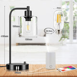 2x Pack Industrial Table Lamp with 2 USB Port for Bedside Nightstand Desk and Living Room Office (Bulb not Included) - 45-Degree Angle