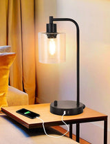2x Pack Industrial Table Lamp with 2 USB Port for Bedside Nightstand Desk and Living Room Office (Bulb not Included) - Rear View