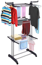 3 Tier Foldable Clothes Drying Rack for Laundry Dryer with Hanger Stand Rail Indoor - Front View