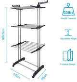 3 Tier Foldable Clothes Drying Rack for Laundry Dryer with Hanger Stand Rail Indoor - Close-Up Angle