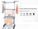 3 Tier Foldable Clothes Drying Rack for Laundry Dryer with Hanger Stand Rail Indoor - Low Angle