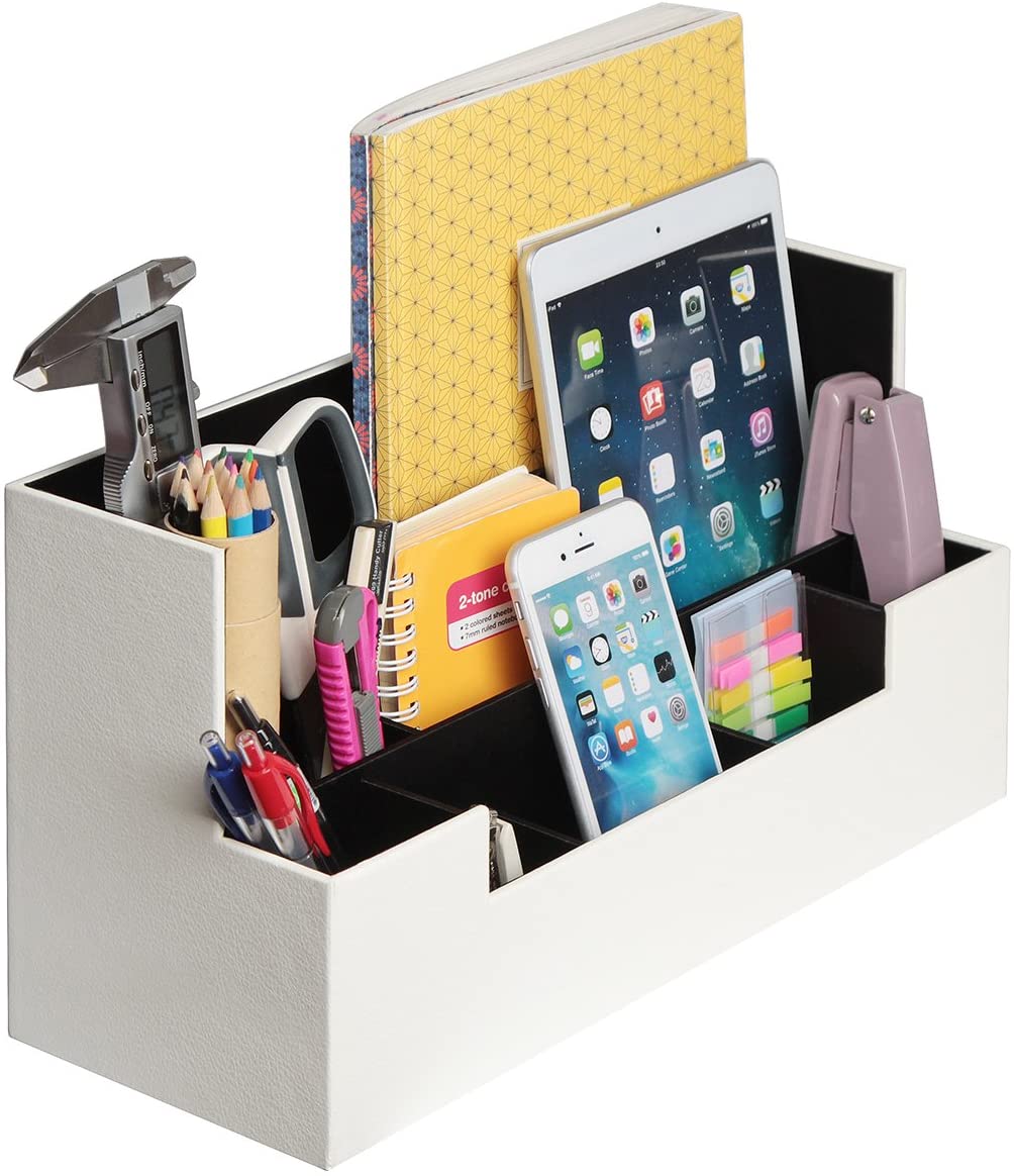 Modern Multi-Functional Desk Organizer Caddy (White)