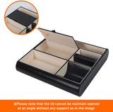 Valet Tray Leather Multi Catch Storage Box for Jewellery Accessories, Keys, Phone, Wallet, Coin, Jewellery (Black) - Front View