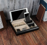 Valet Tray Leather Multi Catch Storage Box for Jewellery Accessories, Keys, Phone, Wallet, Coin, Jewellery (Black) - Rear View