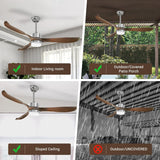 Elegant Brown Ceiling Fan with Integrated LED Lights and Remote Control - Close-Up Angle