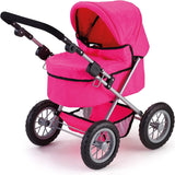 Foldable Dolls Pram with Height-Adjustable Handle and Shoulder Bag, Stable, Pink - Top-Down View