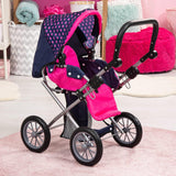 Baby Doll City Star Pram in Polka Dots, Blue and Pink - Side View