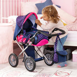 Baby Doll City Star Pram in Polka Dots, Blue and Pink - 45-Degree Angle