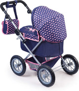 Trendy Dolls Pram, Foldable with Height-Adjustable Handle, Blue and Pink - Front View