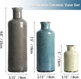 Ceramic Vases Set of 3 Crackled Finish Blue Farmhouse for Home D?cor - Front View