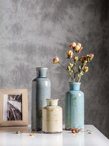 Ceramic Vases Set of 3 Crackled Finish Blue Farmhouse for Home D?cor