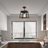 Farmhouse Pendant Light Rustic Lantern Chandelier Black - Top-Down View