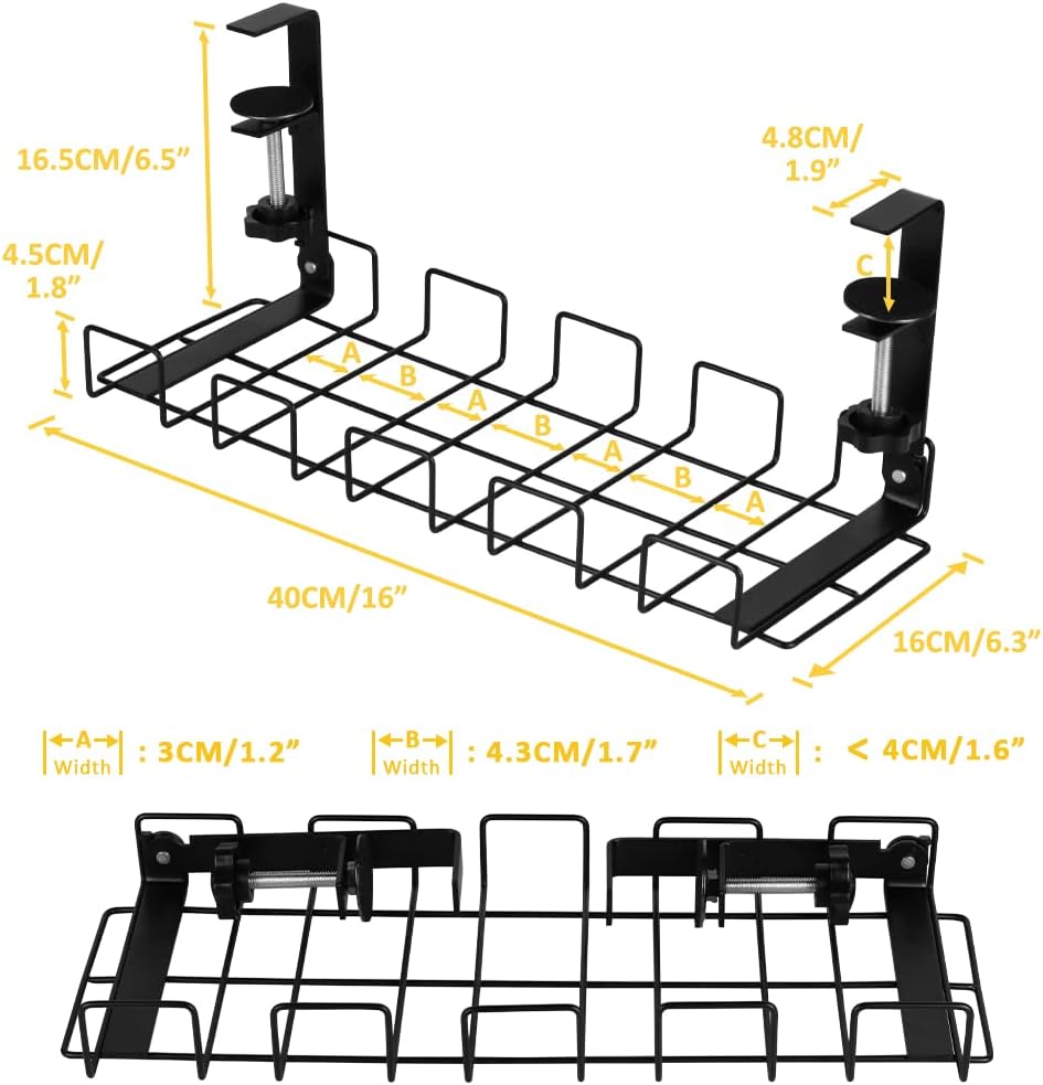 2 Pack Under Desk Cable Management Tray, Black