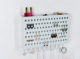 Wall Mount Earring Jewelry Hanger Organizer Holder with 109 Holes and 19 Hooks (White) - Rear View