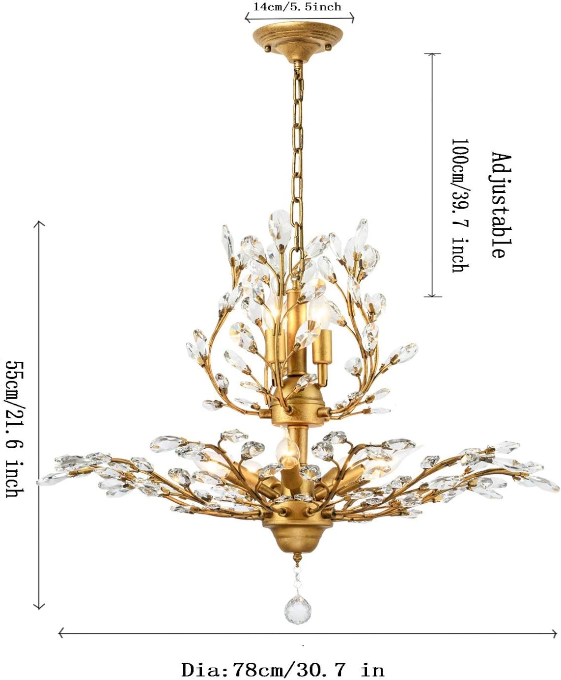 Elegant 8-Light Gold Crystal Chandelier with Vintage Charm