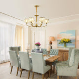 Gold Chandelier, 6 Lights, Wagon Wheel Clear Crystal - Front View
