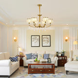Gold Chandelier, 6 Lights, Wagon Wheel Clear Crystal - Side View