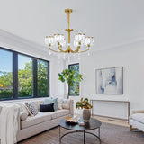 Gold Chandelier, 6 Lights, Wagon Wheel Clear Crystal - Top-Down View