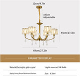 Gold Chandelier, 6 Lights, Wagon Wheel Clear Crystal - 45-Degree Angle