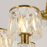 Gold Chandelier, 6 Lights, Wagon Wheel Clear Crystal - Close-Up Angle