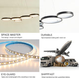 Smart LED Black Pendant Light with Remote Control - 54W Adjustable Ceiling Fixture - Top-Down View