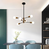 Sputnik Chandelier Modern Industrial, 6-Light , Black & Gold - Front View