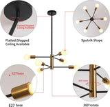 Sputnik Chandelier Modern Industrial, 6-Light , Black & Gold - 45-Degree Angle