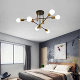 Mid Century Chandelier Modern, 6-Light , Black & Gold - Side View