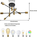 Mid Century Chandelier Modern, 6-Light , Black & Gold - 45-Degree Angle